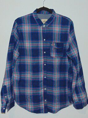 Hollister Women Long Sleeve Shirt Size Large Cotton Blue Plaid